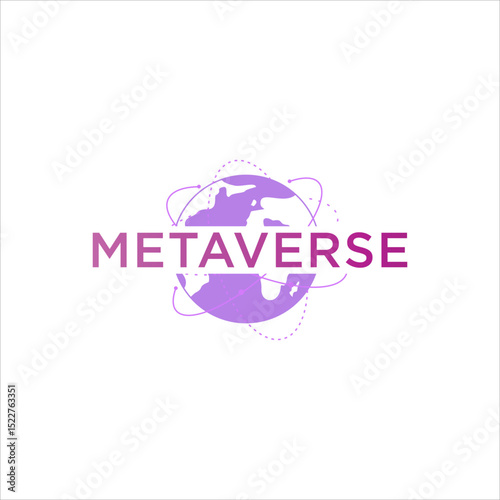Futuristic Metaverse Logo Design with Digital Globe and Neon Light Effect for Virtual Reality Network Technology or Online Communication and Gaming Company Branding