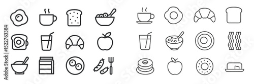 Breakfast items with simple icons representing various food and drink options in a minimalist design
