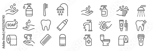 Cleanliness icons for personal care and hygiene practices in everyday life