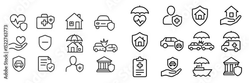 Various medical and insurance icons displayed in a clean, minimalist style for digital use or graphic design projects