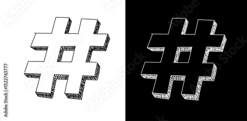 Doodle hashtag icon in line. Hand drawn hashtag symbol. Hashtag for promotion in sketch style.