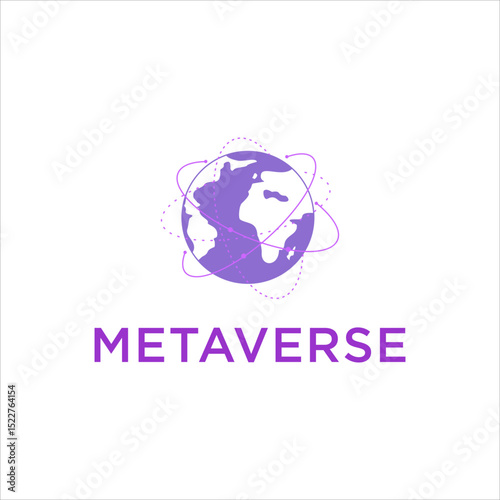 Futuristic Metaverse Logo Design with Digital Globe and Neon Light Effect for Virtual Reality Network Technology or Online Communication and Gaming Company Branding