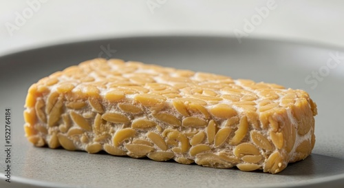 Close-up of fresh tempeh showcasing its texture and soy bean composition