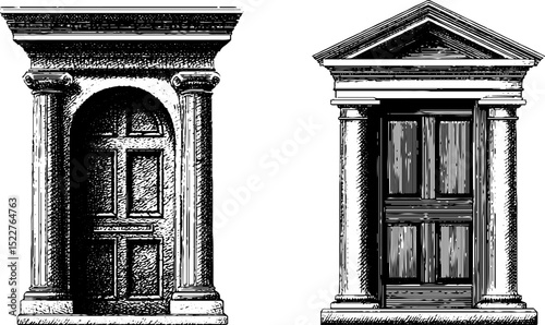 Historic tudor and colonial door engravings for architectural design and inspiration