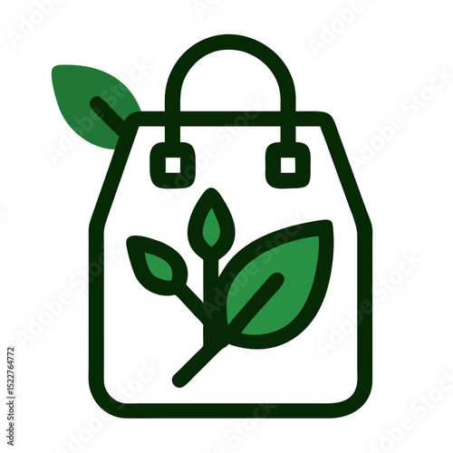 Eco-friendly shopping bag with leaf design in green outline  