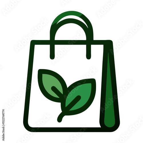 Eco-friendly shopping bag with green leaves graphic design  