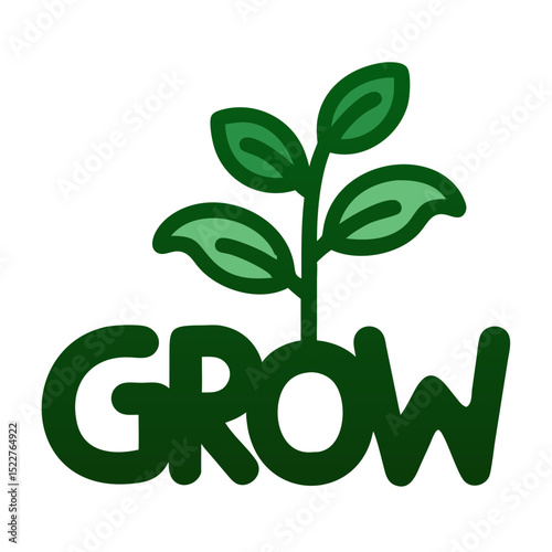 Green plant graphic with the word 'GROW' in bold letters  