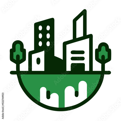 Green city skyline with buildings and trees in modern style  