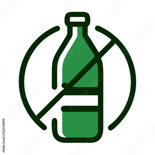 Green no-plastic bottle prohibition sign in minimalist style  