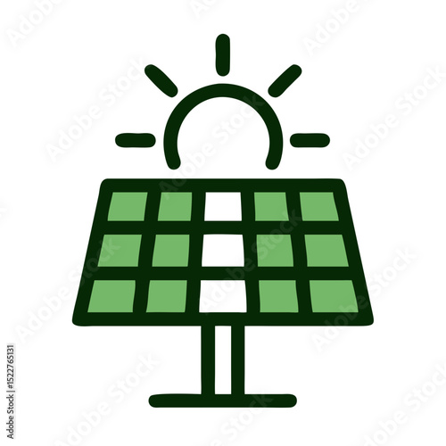 Solar panel icon with sun illustration in green color scheme  