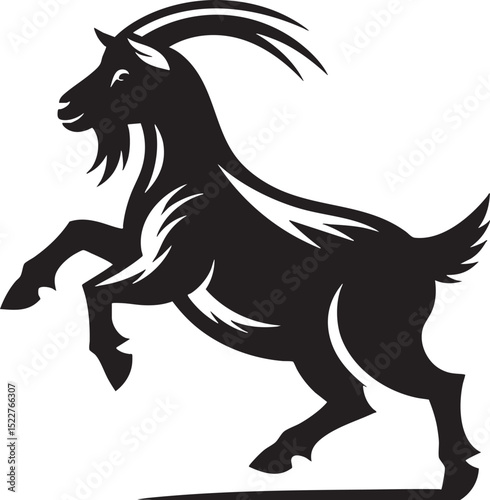 Bold Goat Silhouette: A striking black silhouette of a goat rearing up on its hind legs, embodying strength and resilience against a clean background.