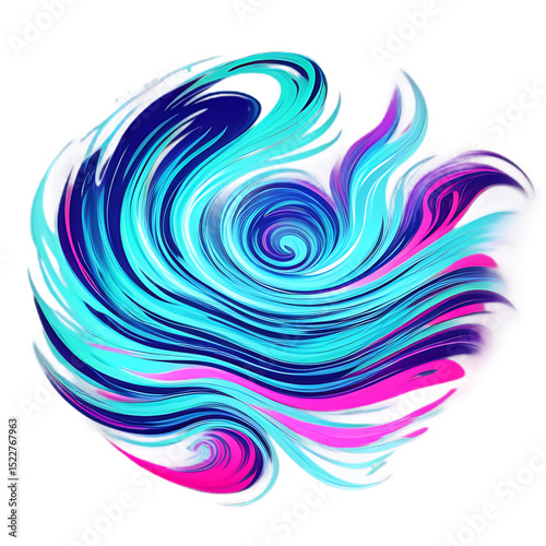 Swirling blue abstract form with vivid pink highlights