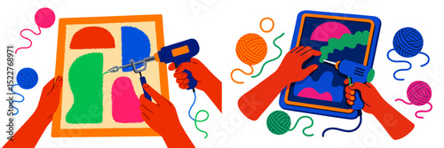 Creative crafting activity with hands on colorful art projects and crafting materials