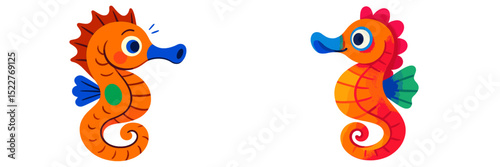 Colorful seahorses swimming together in an animated setting with bright details and cheerful expressions