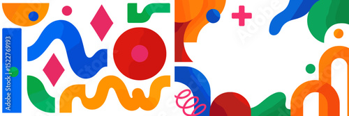 Vibrant abstract shapes and colors create a lively visual display in a modern art setting