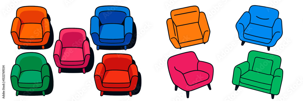Obraz premium Colorful armchair collection displayed in a vibrant layout for interior design inspiration