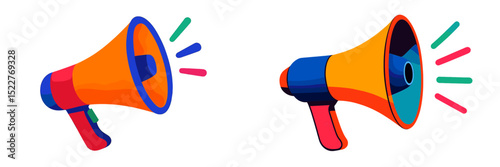 Colorful megaphones creating a vibrant atmosphere at a rally or event in a cheerful setting