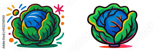 Colorful cabbage illustrations showcasing lively designs with vibrant colors