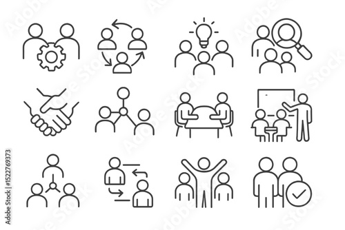 Collaboration and teamwork symbols representing ideas, connections, and meetings in a professional setting
