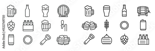 Beer craft icons showcase various brewing elements and drinking experiences in a minimalist style