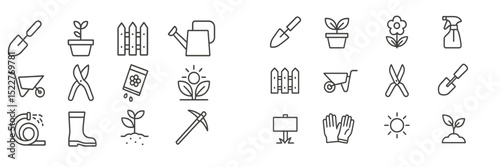 Gardening tools and supplies illustrated in a minimalist style for plant enthusiasts