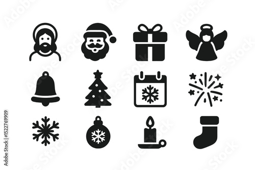 Celebrate the holidays with festive symbols including Santa, gifts, and decorations for joyous occasions