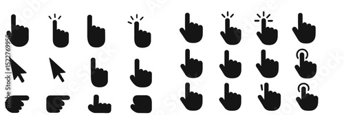 Various hand icons showcasing gestures for interaction and emphasis in a modern digital design context