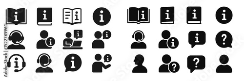 Various icons representing information services, support, and communication in a modern context