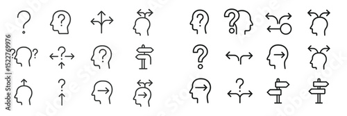 Collection of navigational and questioning icon designs suitable for various applications in communication and guidance