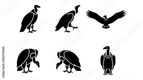 Various Vulture Silhouettes in Different Poses