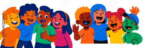 Diverse group of children joyfully laughing and connecting during a fun outing