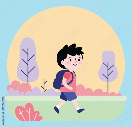 cartoon boy walking in nature