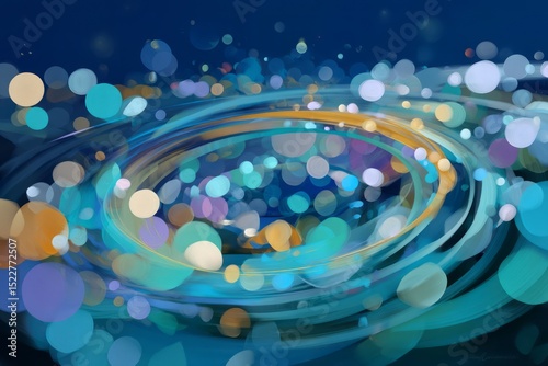 Abstract Swirling Blue Teal Circles Artistic Background Digital Painting Modern Design Vivid Colors Energetic Movement Dynamic Flowing Lines Whimsical Bokeh Texture Artistic Illustration Beautiful    
