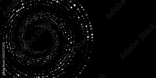 Modern abstract background. Halftone dots in circle form. Spiral logo, icon or design element. Black dots on a white background and white dots on the black side.