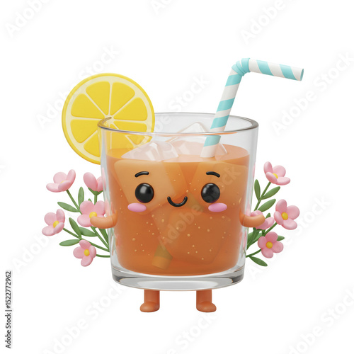 3d Kawaii Refreshing Fruity Orange Juice Illustration to Start Your Day