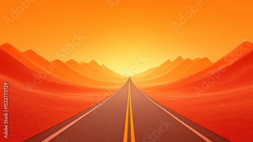 Lonely road stretching into a heat-induced mirage, abstract journey and decision-making symbol,