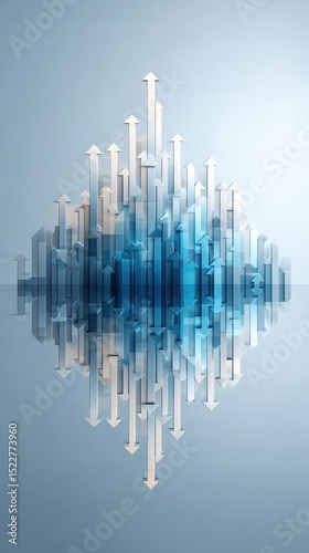 Floating abstract structure shaped like upward arrows, mirage of business growth,