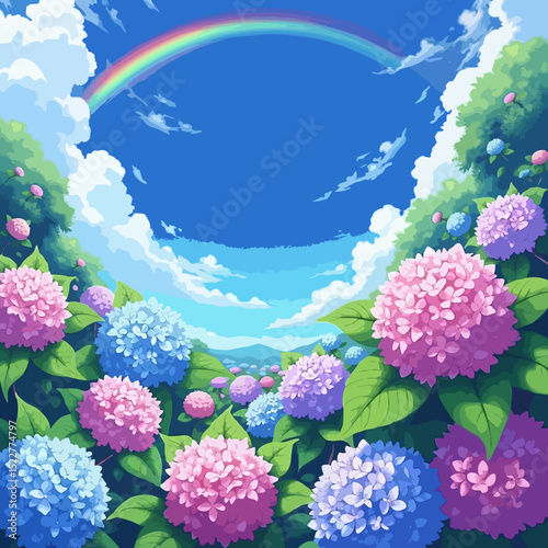 bright hydrangea garden rainbow