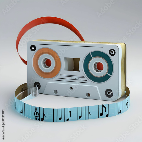 Music audio tape on white background