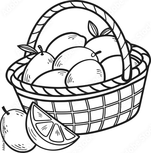 Colorful Easter illustration of a basket filled with fresh eggs and bread, perfect for a spring holiday breakfast