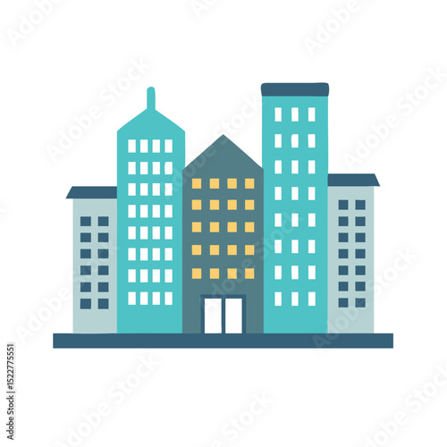 Colorful city skyline illustration with modern buildings and towers  