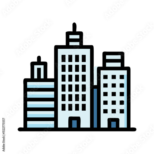 Outline of modern city skyscrapers in blue and white colors  