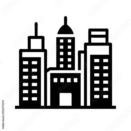 Modern city skyline illustration with tall buildings and details  