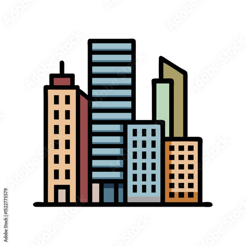Modern city skyline with colorful buildings in flat design  