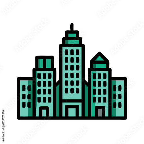 Modern city skyline illustration with tall buildings and architecture  