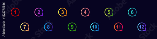 Bullet point icons designed for presentations, featuring twelve colorful numbered circles.