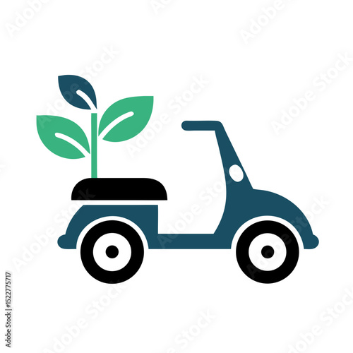 Eco-friendly transportation vehicle with plant symbol on the back  