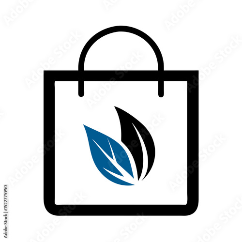 Paper shopping bag with leaf logo in minimalist design  