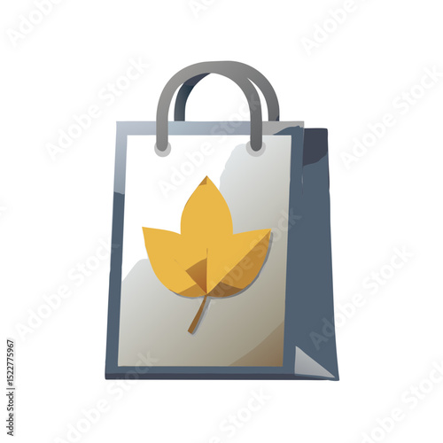 Shopping bag with yellow leaf design in minimal style  