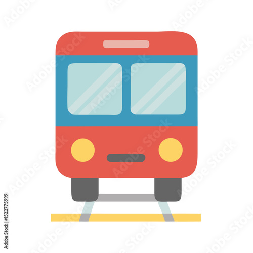Red subway train icon on the railway tracks in flat design  